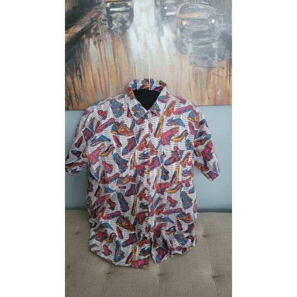 90's Made Fashion Retro Colorful All Over Shoe Print Tangiers Size Medium - Picture 1 of 4